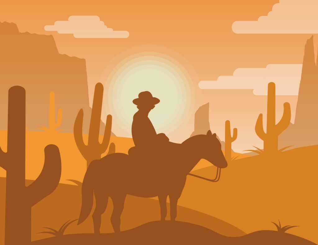 Desert scene with person on a horse