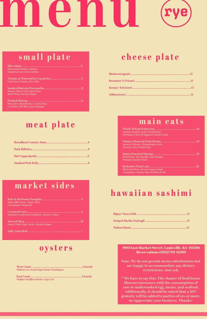 Rye Menu